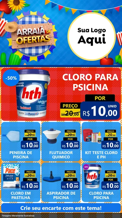 Modelo de Rede Social para Stories com o tema Arraiá de Ofertas para Produtos para Piscina