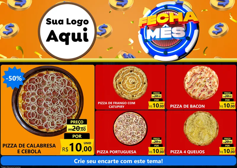 Modelo de Encarte para Encarte A4 Horizontal com o tema Fecha Mês para Pizzaria