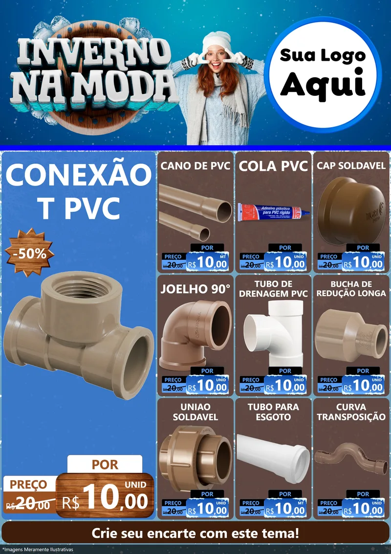 Modelo de Encarte para Encarte A4 Vertical com o tema Inverno na Moda para Tubos e conexões