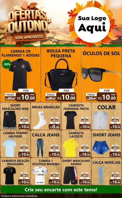 Modelo de Encarte para Encarte Grande com o tema Ofertas de Outono - Vem, Aproveite! para Roupas e acessórios