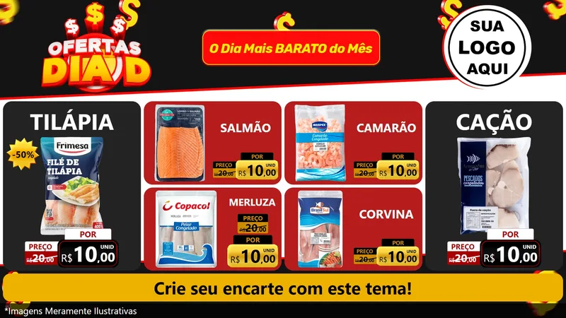 Modelo de TV para TV Horizontal com o tema Ofertas Dia D para Peixaria