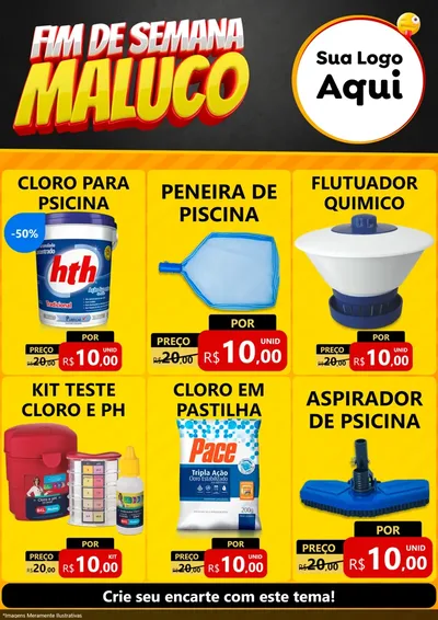 Modelo de Encarte para Encarte A4 Vertical com o tema Final de Semana Maluco para Produtos para Piscina