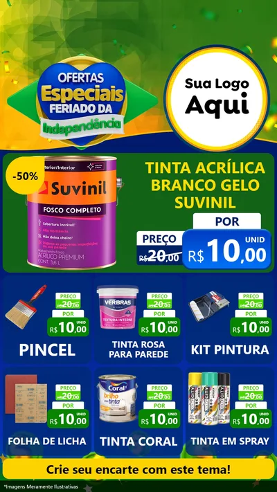 Modelo de Rede Social para Stories com o tema Ofertas Especiais Feriado da Independência para Tintas e Ferramentas
