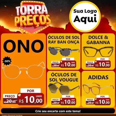 Modelo de Rede Social para Feed Facebook com o tema Torra Preços para Óticas
