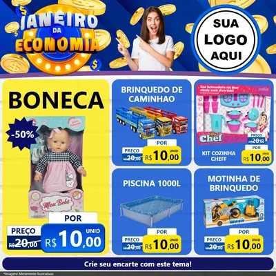 Modelo de Rede Social para Feed Facebook com o tema Janeiro da Economia para Brinquedos