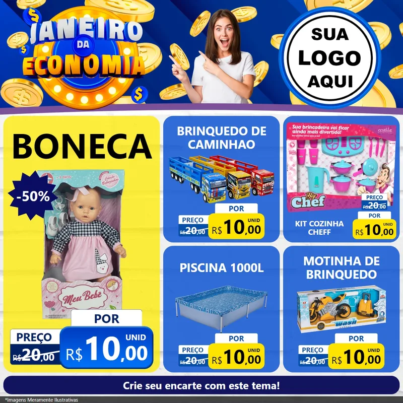 Modelo de Rede Social para Feed Facebook com o tema Janeiro da Economia para Brinquedos