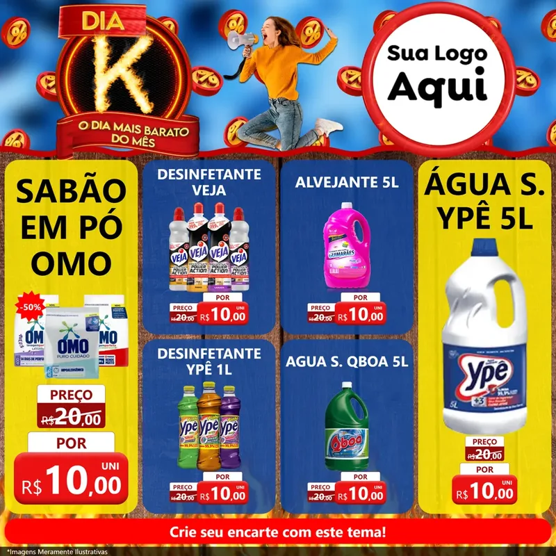 Modelo de Rede Social para Feed Facebook com o tema Dia K - O Dia Mais Barato Do Mês para Produtos de Limpeza