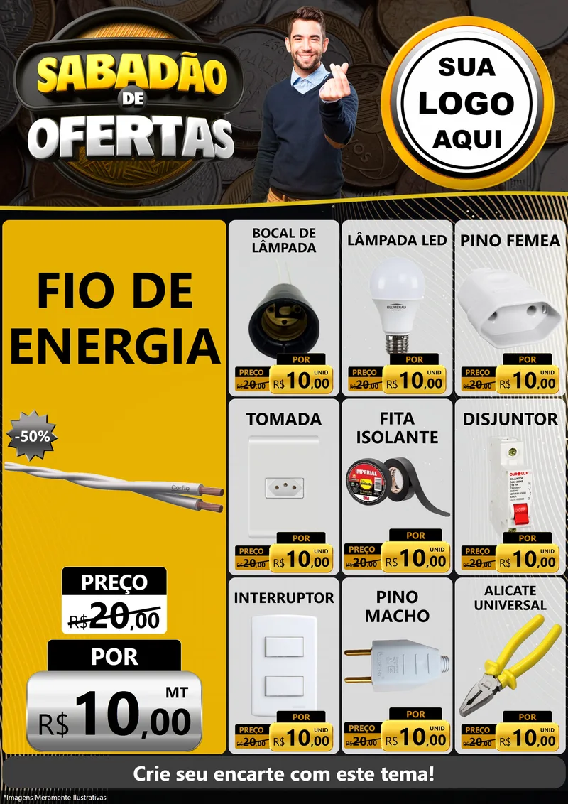 Modelo de Encarte para Encarte A4 Vertical com o tema Sabadão de Ofertas para Materiais Elétricos