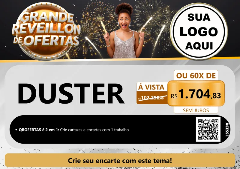 Modelo de Cartaz para Cartaz A4 Horizontal com o tema Grande Réveillon de Ofertas para Concessionaria de Carros