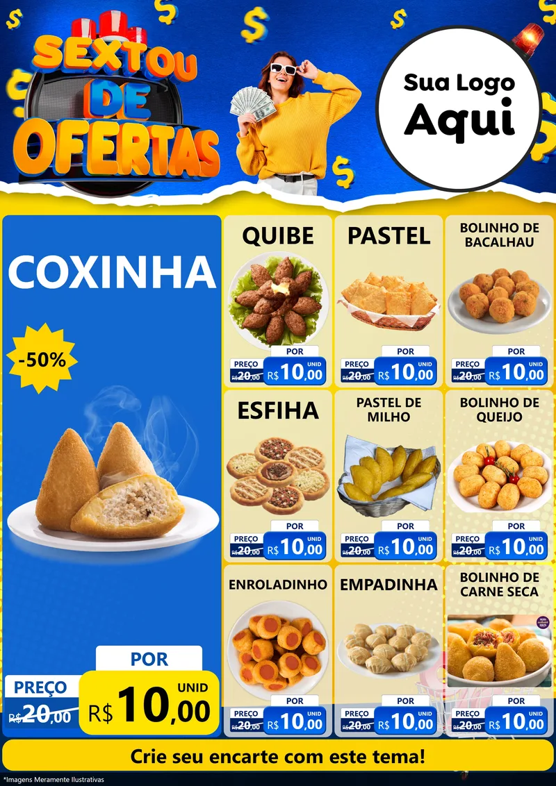 Modelo de Encarte para Encarte A4 Vertical com o tema Sextou de Ofertas para Salgadaria