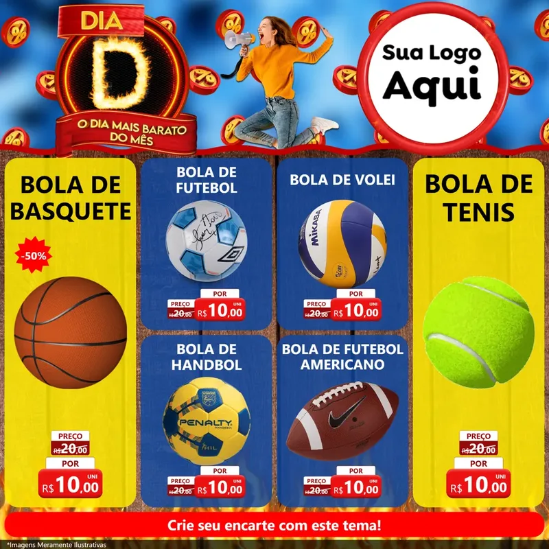 Modelo de Rede Social para Feed Facebook com o tema Dia D - O Dia Mais Barato Do Mês para Artigos Esportivos