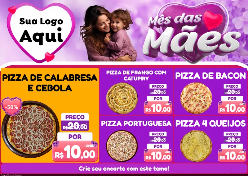 Modelo de Encarte para Encarte A4 Horizontal com o tema Mês das Mães para Pizzaria