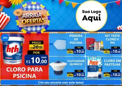 Modelo de Encarte para Encarte A4 Horizontal com o tema Arraiá de Ofertas para Produtos para Piscina