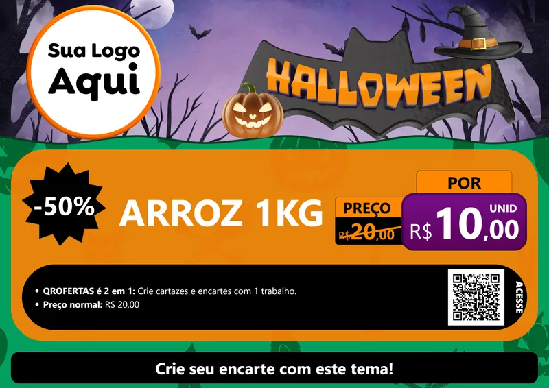 Modelo de Cartaz para Cartaz A4 Horizontal com o tema Halloween para Supermercado