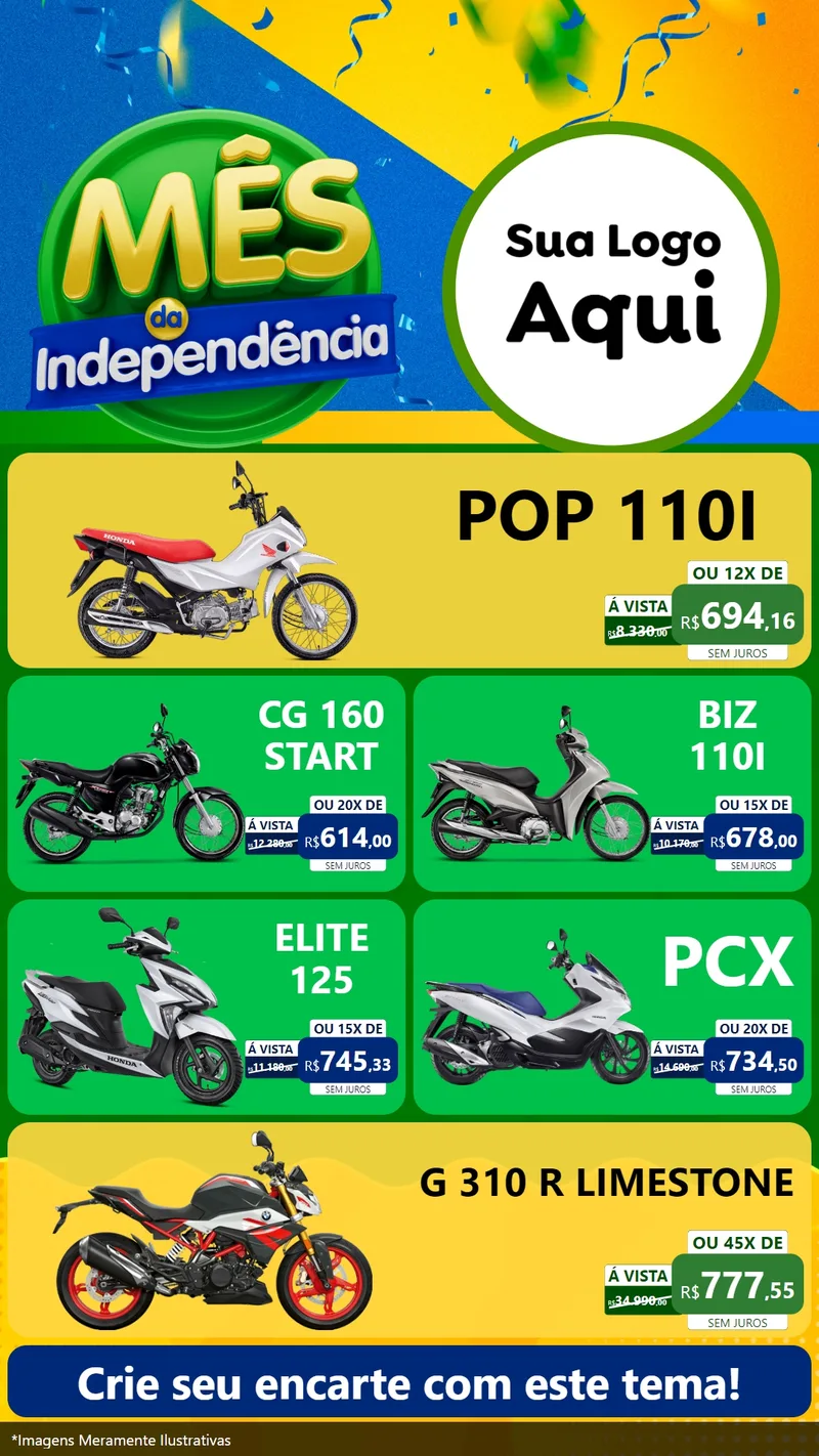 Modelo de TV para TV Vertical com o tema Mês da Independência para Concessionaria de Motos