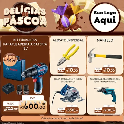 Modelo de Rede Social para Feed Facebook com o tema Delícias de Páscoa para Maquinas e Ferramentas