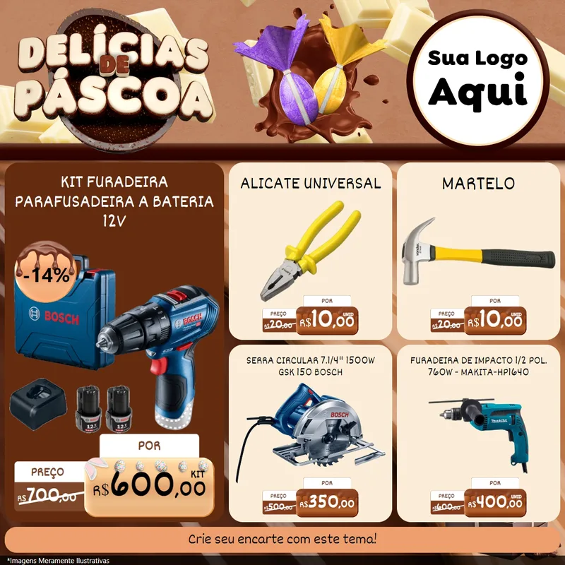 Modelo de Rede Social para Feed Facebook com o tema Delícias de Páscoa para Maquinas e Ferramentas