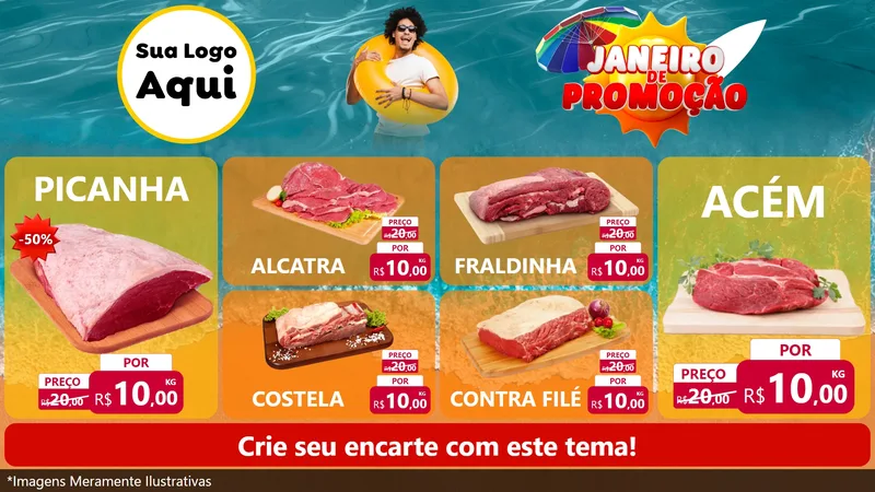 Modelo de TV para TV Horizontal com o tema Janeiro de Promoção para Açougue