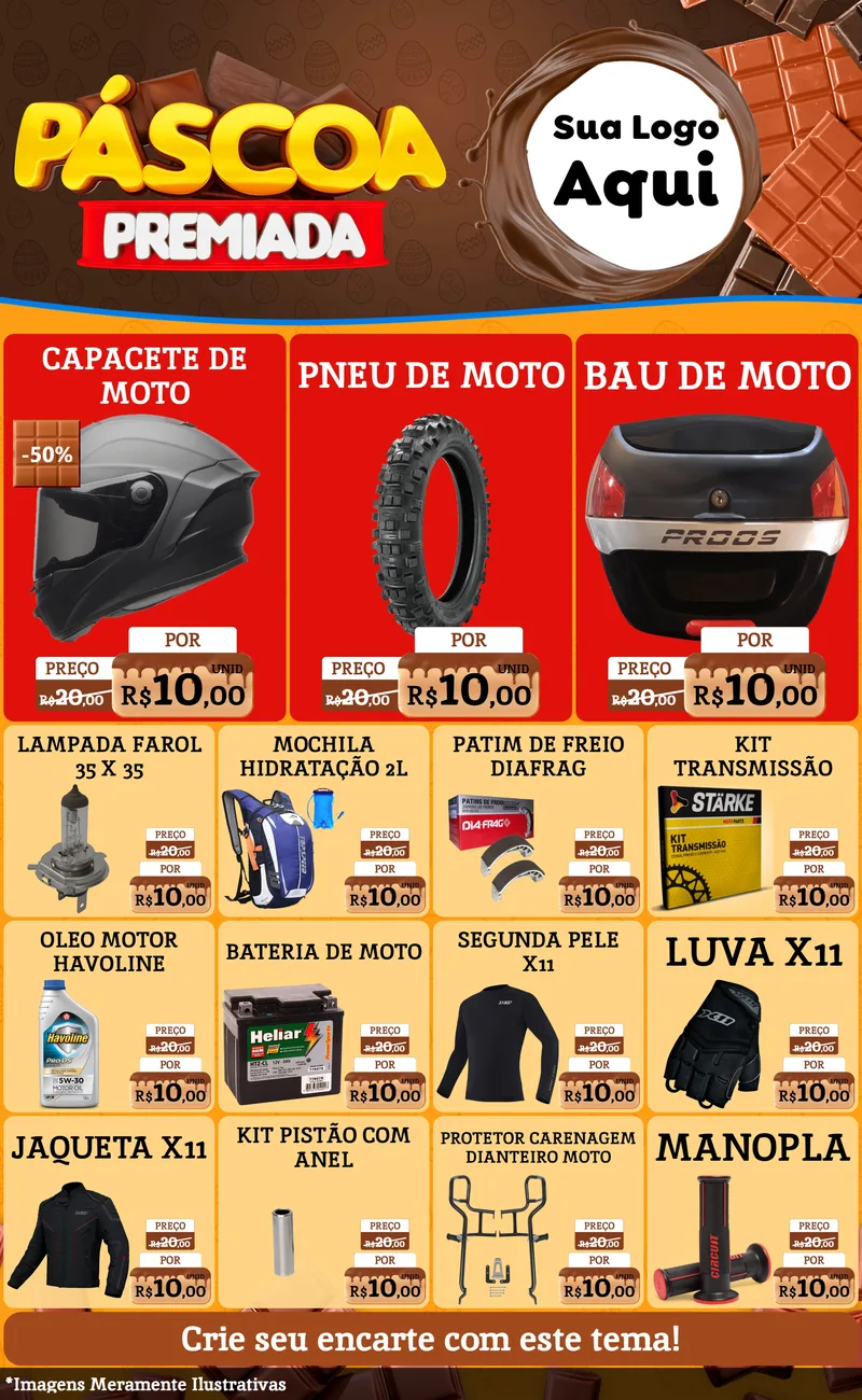 Modelo de Encarte para Encarte Grande com o tema Páscoa Premiada para Moto peças