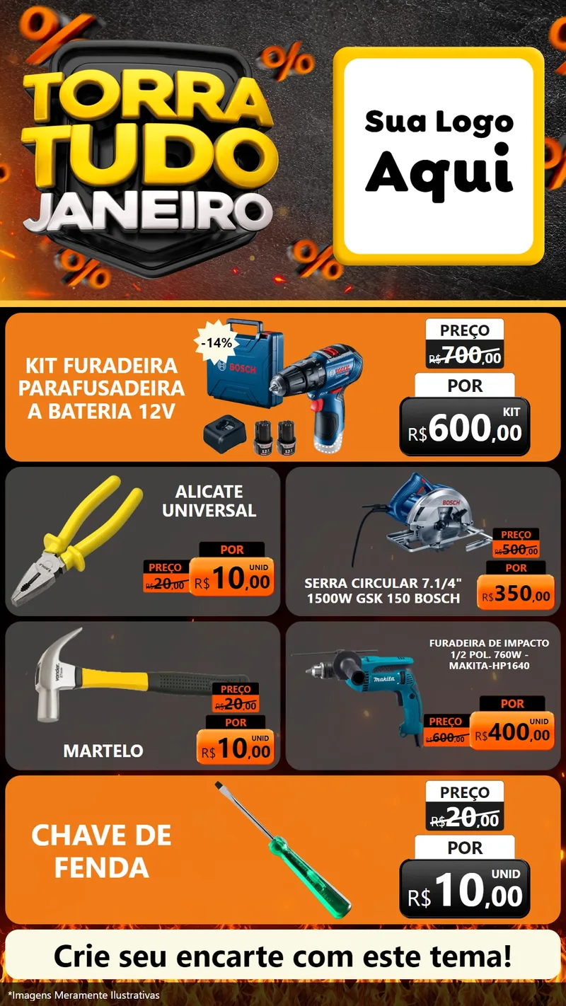 Modelo de TV para TV Vertical com o tema Torra Tudo Janeiro para Maquinas e Ferramentas
