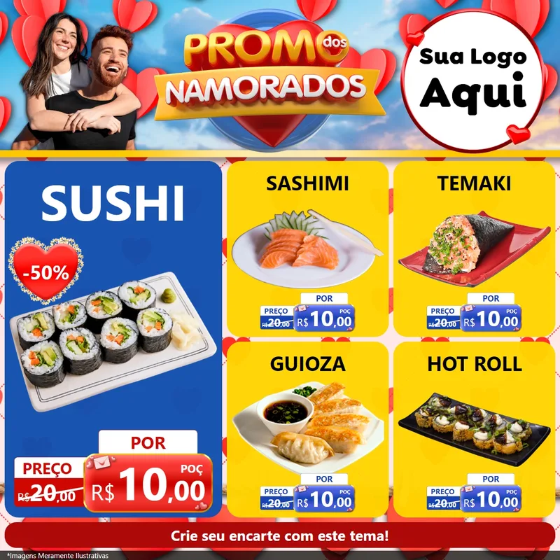 Modelo de Rede Social para Feed Facebook com o tema Promo dos Namorados para Comida japonesa