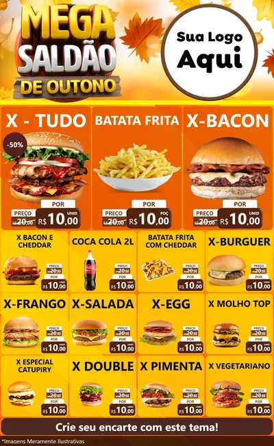 Modelo de Encarte para Encarte Grande com o tema Mega Saldão de Outono para Hamburgueria