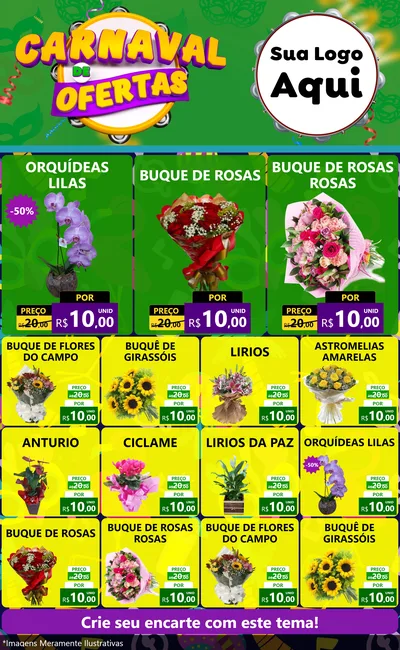 Modelo de Encarte para Encarte Grande com o tema Carnaval de Ofertas para Floricultura e jardim