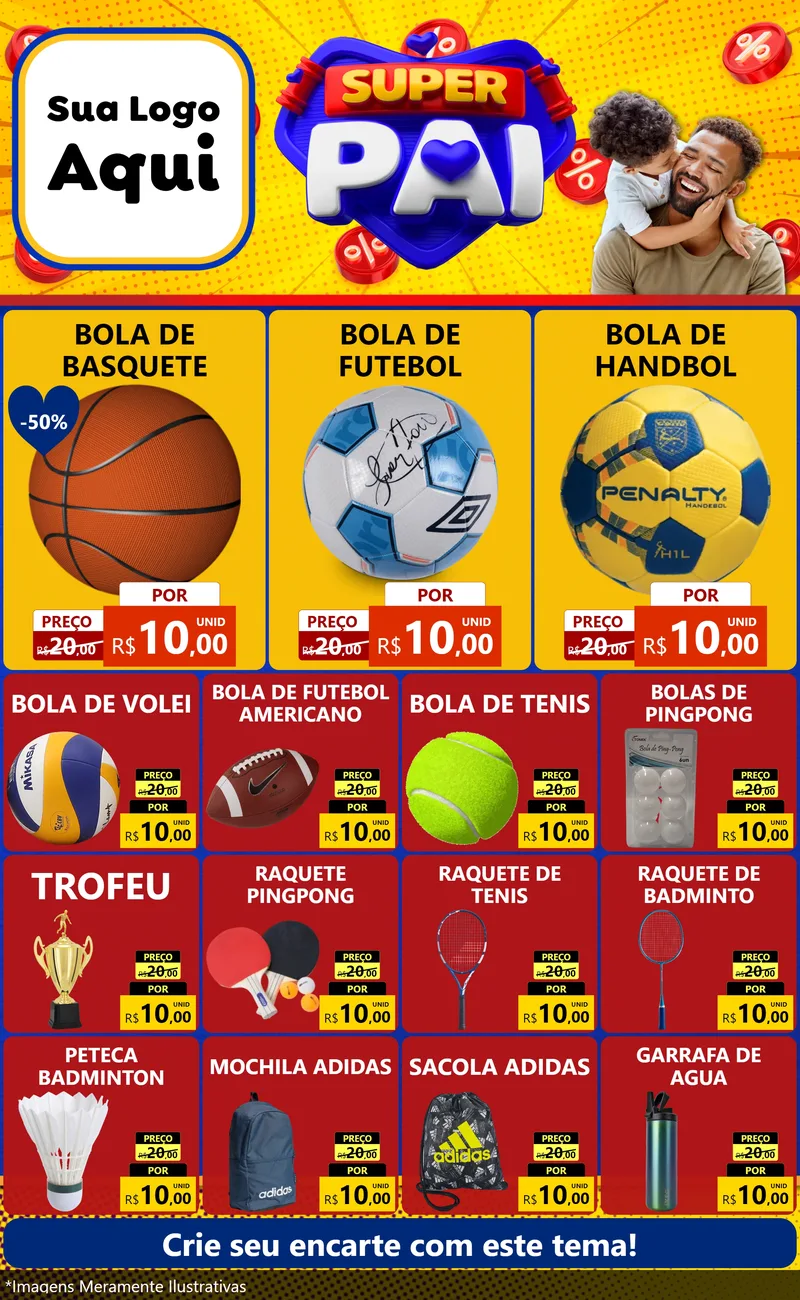 Modelo de Encarte para Encarte Grande com o tema Super Pai para Artigos Esportivos
