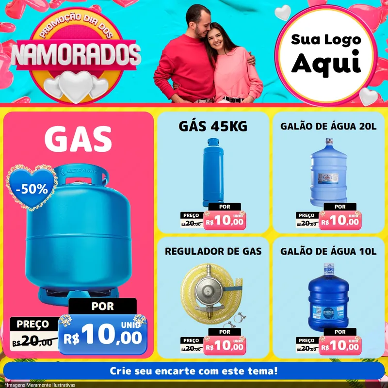 Modelo de Rede Social para Feed Facebook com o tema Promoção Dia dos Namorados para Água e gás