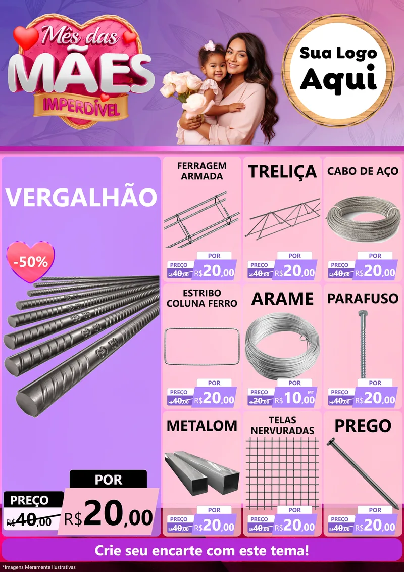 Modelo de Encarte para Encarte A4 Vertical com o tema Mês das Mães Imperdível para Ferragens