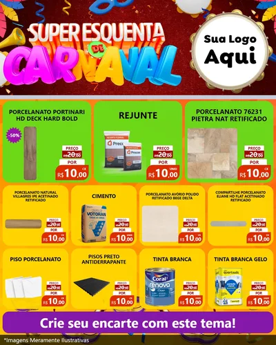 Modelo de Rede Social para Feed Instagram com o tema Super Esquenta de Carnaval para Pisos e revestimentos