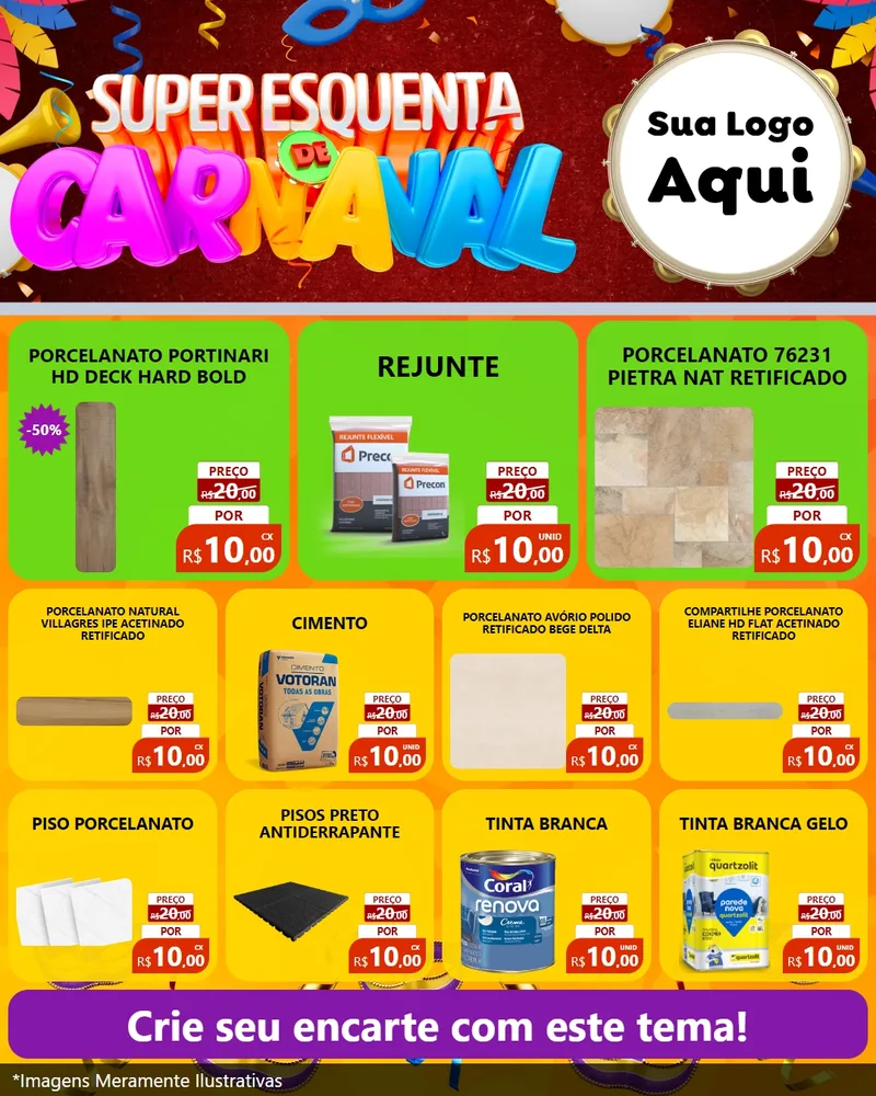 Modelo de Rede Social para Feed Instagram com o tema Super Esquenta de Carnaval para Pisos e revestimentos