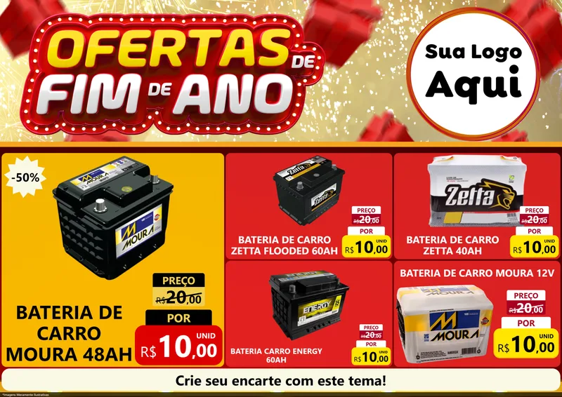Modelo de Encarte para Encarte A4 Horizontal com o tema Ofertas de Fim de Ano para Baterias Elétricas