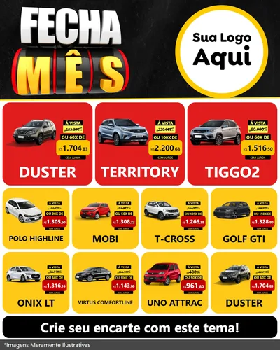 Modelo de Rede Social para Feed Instagram com o tema Fecha Mês para Concessionaria de Carros