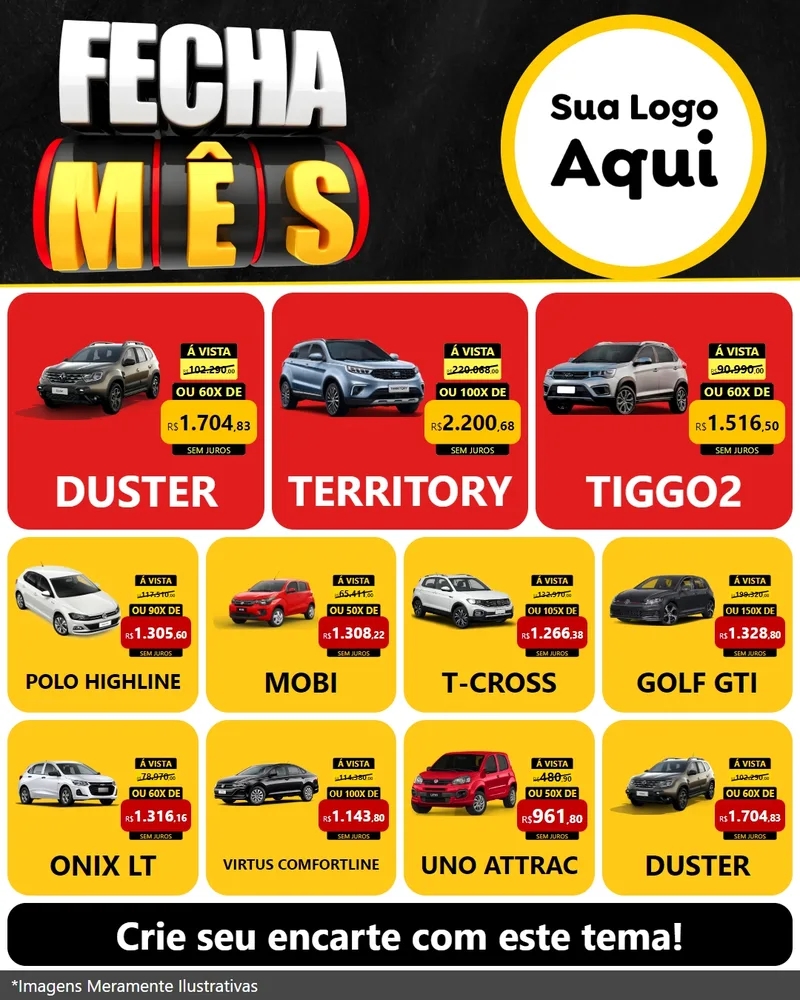 Modelo de Rede Social para Feed Instagram com o tema Fecha Mês para Concessionaria de Carros