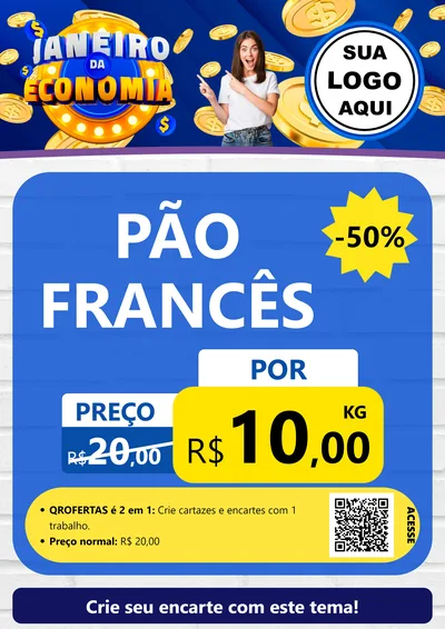 Modelo de Cartaz para Cartaz A4 Vertical com o tema Janeiro da Economia para Padaria