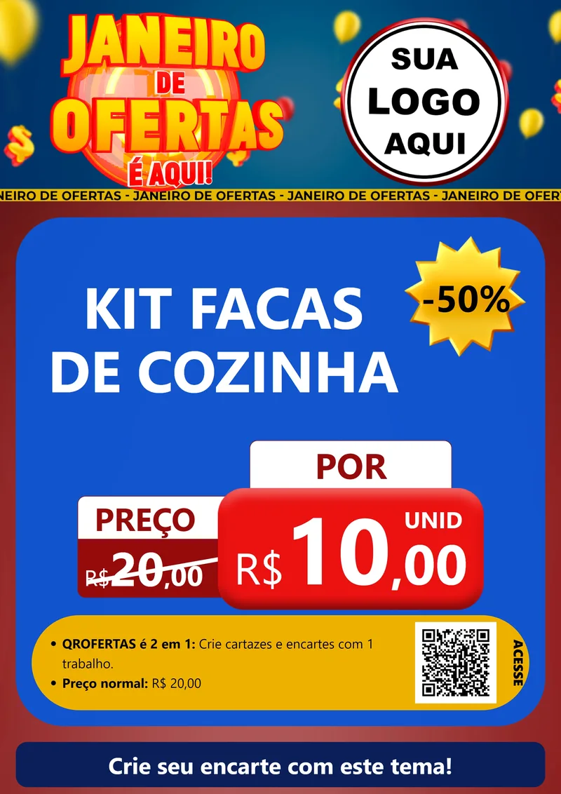 Modelo de Cartaz para Cartaz A4 Vertical com o tema Janeiro de Ofertas É Aqui! para Utilidades Domésticas