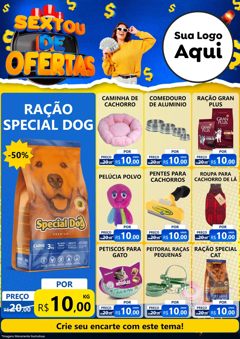 Modelo de Encarte para Encarte A4 Vertical com o tema Sextou de Ofertas para Pet Shop