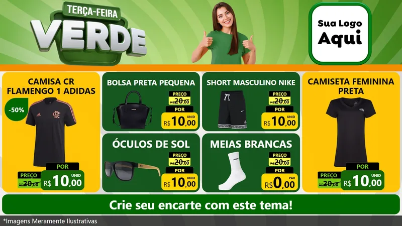 Modelo de TV para TV Horizontal com o tema Terça - Feira Verde para Roupas e acessórios