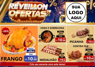 Modelo de Encarte para Encarte A4 Horizontal com o tema Réveillon de Ofertas para Assados