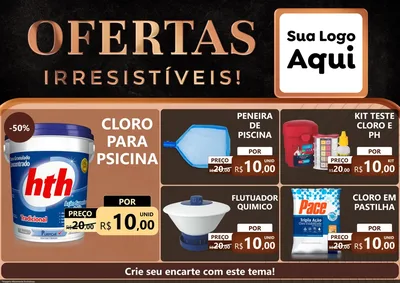 Modelo de Encarte para Encarte A4 Horizontal com o tema Ofertas Irresistíveis! para Produtos para Piscina