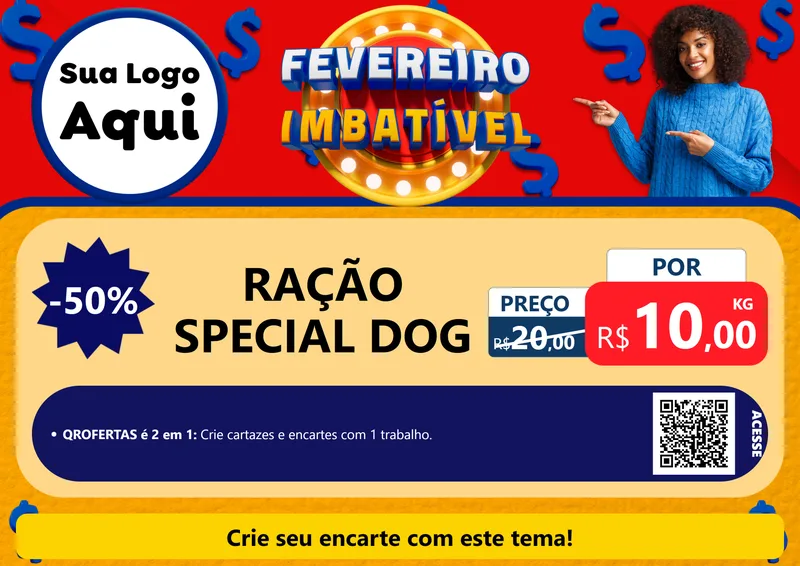 Modelo de Cartaz para Cartaz A4 Horizontal com o tema Fevereiro Imbatível para Pet Shop