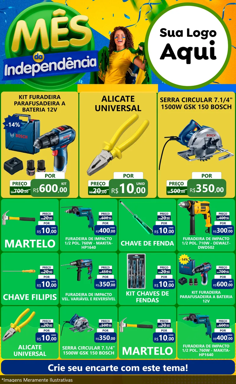 Modelo de Encarte para Encarte Grande com o tema Mês da Independência para Maquinas e Ferramentas