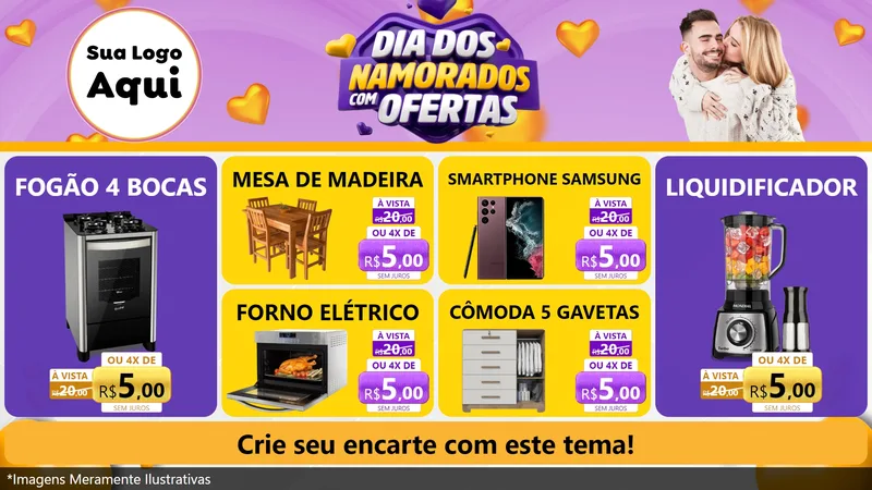 Modelo de TV para TV Horizontal com o tema Dia Dos Namorados Com Ofertas para Móveis e Eletro