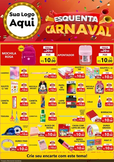 Modelo de Encarte para Encarte A4 Vertical com o tema Esquenta Carnaval para Papelaria