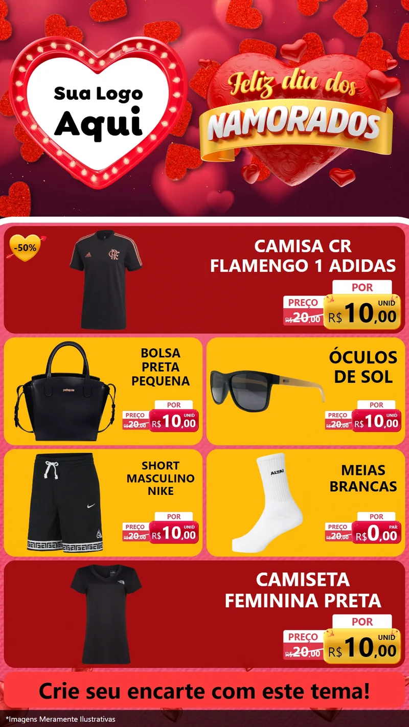 Modelo de TV para TV Vertical com o tema Feliz Dia Dos Namorados para Roupas e acessórios