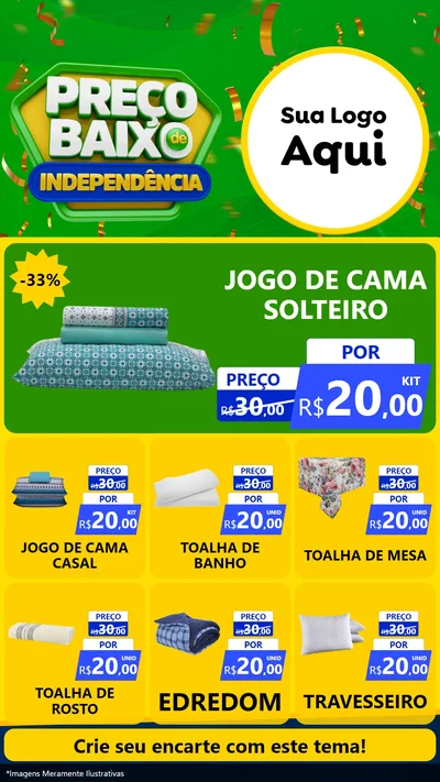 Modelo de Rede Social para Stories com o tema Preço Baixo de Independência para Cama, Mesa e Banho