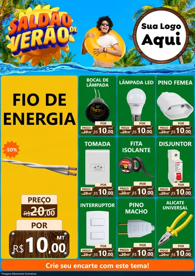 Modelo de Encarte para Encarte A4 Vertical com o tema Saldão de Verão para Materiais Elétricos