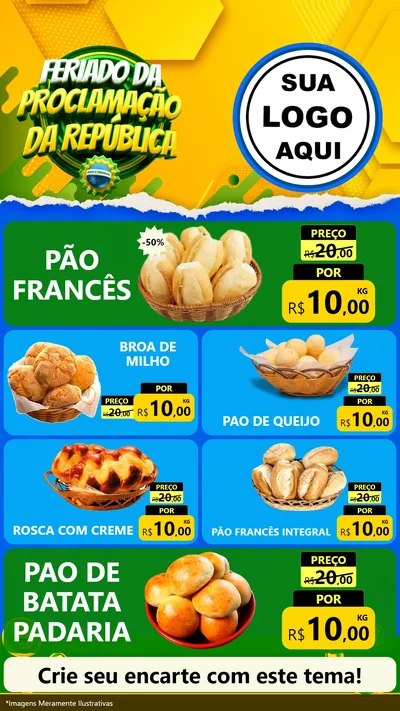 Modelo de TV para TV Vertical com o tema Feriado da Proclamação da República para Padaria
