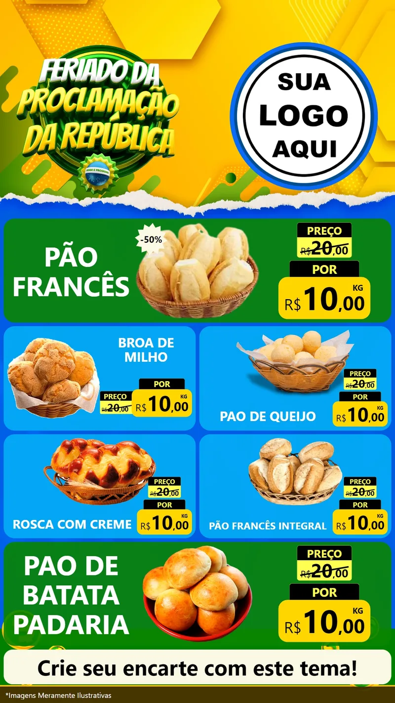 Modelo de TV para TV Vertical com o tema Feriado da Proclamação da República para Padaria